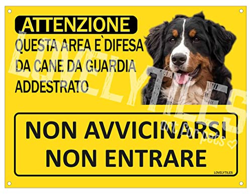 LOVELYTILES Berner Sennenhund Schild Schild ACHTUNG Dieser Bereich ist Verteidigt durch Wachhund Trainiert Nicht Anfang Nicht Geben Sie Gelb PVC