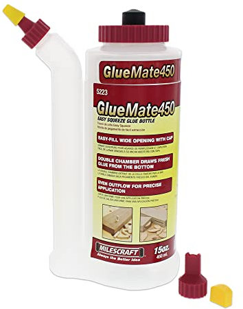 Milescraft 5223 Glue Mate 450-15oz. (450ml) Precision Wood Glue Bottle - Anti-Drip - Dowel and Biscuit Tips Included - Easy Flow Multi-Chamber Design - Ideal for Woodworking
