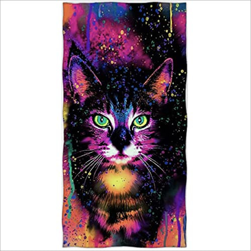 Zomer Strandtuch 70x140cm,Bedrucktes Mikrofaser Badetuch-Trippy Gemalte Katze