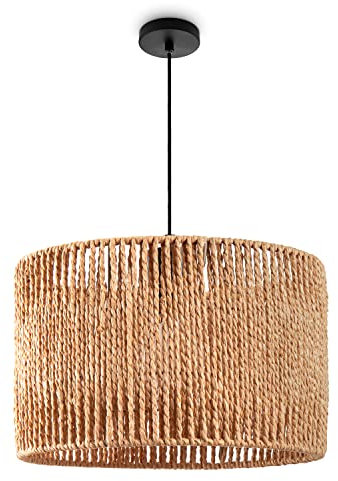 Paco Home Pendelleuchte Esstisch Papier Boho Hängelampe Esszimmer Lampe E27 Hängeleuchte Rattan, Farbe:Natur (Ø32cm), Leuchtenart/Farbe:Pendelleuchte - Schwarz