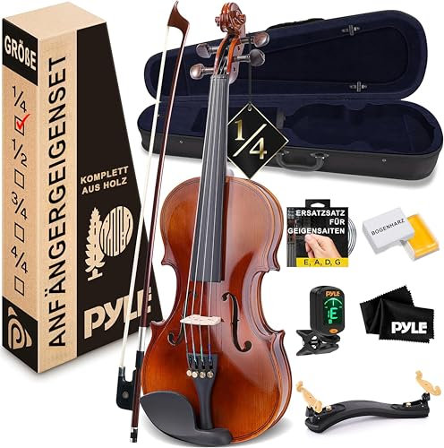 Pyle Kit per Principianti di Violino 1/4 con Custodia, Archetto, Corde Extra, Accordatore Digitale, Poggiaspalla e Panno per Pulizia, per Bambini e Adulti