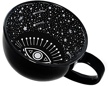 BigNoseDeer Black Witch Coffee Mug,Evil Eyes Ceramic Tea Cup,15oz Halloween Cauldron Coffee Mugs for Spooky Gift,Midnight Oversized Soup Mug, Novelty Halloween Witch Brew Goth Decor