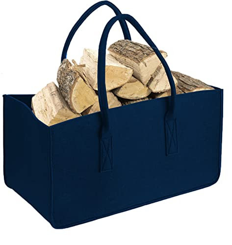 Heavyoff Filztasche Kaminholztasche Filztaschen auch als Einkaufstasche verwendbar, aufbewahrung Filz, Filzkorb für Kaminholz, Holz, Zeitungen, Kleidung, Dunkelblau, 50x25x25cm
