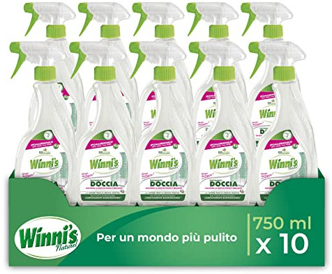 Winni's - Detergente Spray Doccia Ipoallergenico, Trattamento Autopulente contro Muffa e Calcare, con Materie Prime di Origine Vegetale e Bio, 750 ml x 10 Confezioni