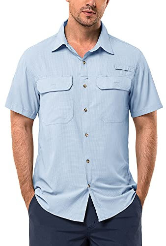 33,000ft Camicia da uomo a maniche corte UPF50+, protezione UV, per attività all'aria aperta, ad asciugatura rapida, per il tempo libero, per pesca, safari, viaggi, golf, Azzurro, XL