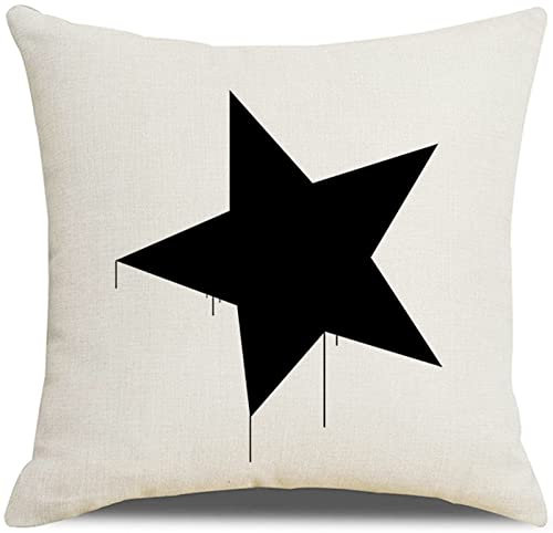 1 Kissenbezüge 50x50cm, Kissenhülle Schwarz-Weiss Stern Leinen Kopfkissenbezug Deko Wohnzimmer Schlafzimmer
