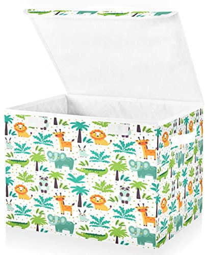 Mnsruu Storage Boxes with Lids, Funny Animal Jungle Large Storage Basket Organizer Shelves Cube Bin Toy Clothes Underbed