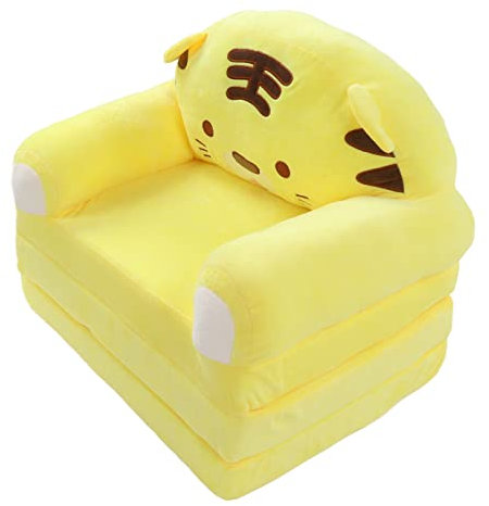 Zerodis Niedliches Cartoon-Faltbares Kindersofa - Kleinkind-Couch Mit Rückenlehne, 2 in 1 Sessel, Kleines Schlafsofa, Kurzes Plüschbett Stuhl für Wohnzimmer (Gelb)