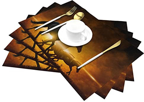 Platzdeckchen-Set mit 4 schwarzen Pferden, rutschfest, hitzebeständig, 45 x 30 cm