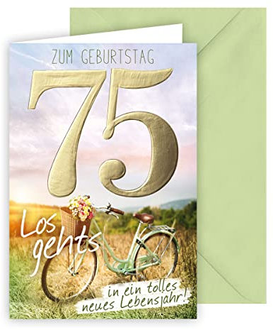 KE - 75. Geburtstagskarte mit Umschlag, DIN B6, Premium Qualität, Ideal für Fahrradliebhaber, Motiv: Fahrrad
