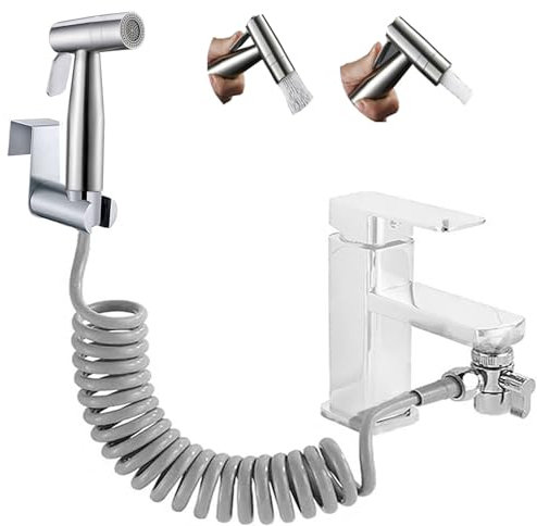 Bidet Edelstahl Handbrause,Toilettensprühgerät mit Dual-Modus (Jet/Stream), Baby-Stoffwindel-Sprühset mit Wasserhahn-Spender, Federschlauch, Wandhalterung