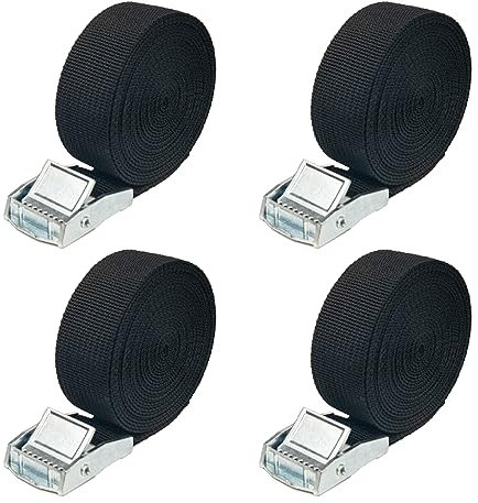 StarJoy Zurrgurt Spanngurte 3m x 2.5cm, 4 Stück Befestigungsgurt Klemmverschluss, Befestigungsriemen Belastbar Bis 250 kg (Schwarz)
