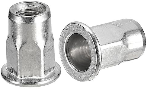 sourcing map M4 Medio Hexagonal Cuerpo Remache Tuercas, 60 Uds 304 Acero Inoxidable Plano Cabeza Roscada Insertar Tuercas para Metal, Plástico