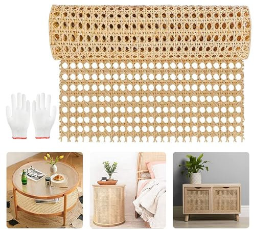 jackfru Rattan-Gurtbandrolle, Rattan-Netz-Rolle, Wiener Geflecht, Schimmelfest Rattan Gurtband, DIY Wabengeflecht Stuhlflechtrohr,Flechtrohrgewebe (Holzfarbe, 1,5m x 35 cm)