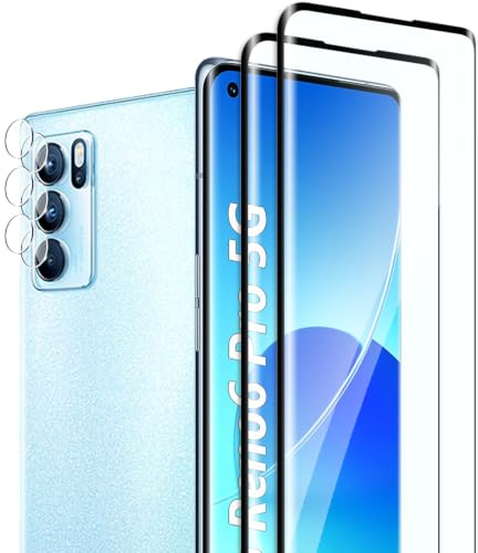 Fyqzio[2+2 Pièces Verre Trempé Pour Oppo Reno6 Pro 5G et Caméra Arrière Protecteur,Sans Bulles,9H Dureté,Anti-Rayures,3D Couverture Complète,HD Film Protection Ecran pour Oppo Reno6 Pro 5G