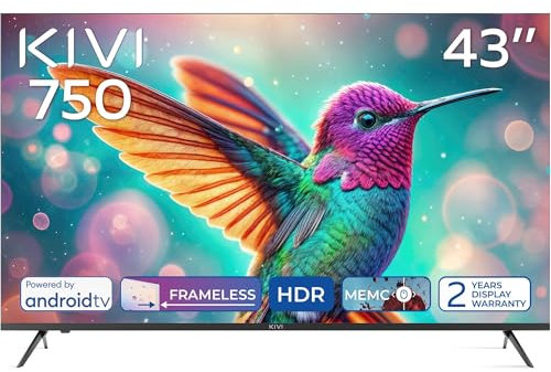 KIVI 43U750NB Smart TV Rahmenlos – Fernseher 43 Zoll UHD 4K, VA Panel, HDR HLG, Android TV, WLAN & Bluetooth, kompatibel mit Netflix & Disney+