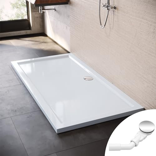 SONNI 140x90x4 cm Quadratische Form Duschtasse - mit flachem Design,Rutschfeste Duschwanne aus ABS-Acryl-Paneel, inklusive Ablaufgarnitur