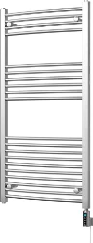 UK Radiators Electric Heated Towel Rail Chrome Curved WiFi/App Control Programmable (1200H x 600W - 600Watts)