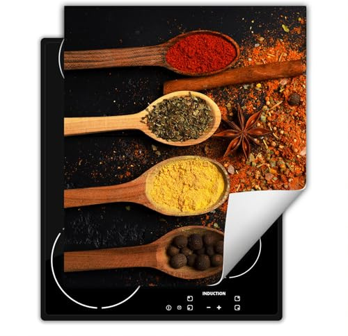 SMTDeco herdabdeckplatte Induktionsmatte herdabdeckung ceranfeld abdeckplatten für ceranfelder induktionskochfeld schutzmatte 50x52 cm Herz Gewürze Orange