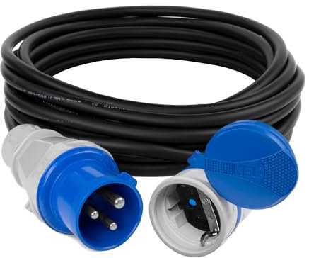 KEL Camping CEE Gummi Adapterleitung 5m - 230V / 16A, CEE Kabel Adapter mit Schutzkontakt-Kupplung, Kabelquerschnitt 3 x 2,5, IP44 für den Außeneinsatz, 3.680W für Camping, Caravan und Wohnwagen