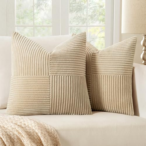MIULEE 2er Set Kissenbezug 50x50cm Cremegelb Kissenhülle Kissenbezüge Sofakissen Dekokissen Boho Couchkissen Kord Dekorative Zierkissenbezug für Sofa