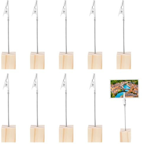10 Stück Fotohalter mit Klammern, Memo Clip Halter mit Krokodilklemme Tischkartenhalter Postkartenhalter Holz Fotoständer für Büro Hochzeits Party Hausdekoration