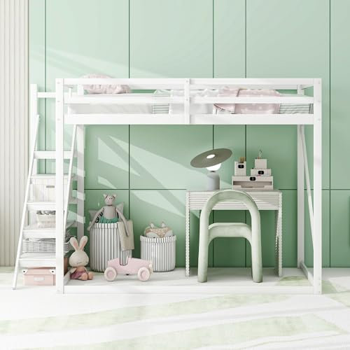 Dalred Kinderbett Hochbett 140x200 mit Sicherheitsleiter, Etagenbett aus Massivholz mit Lattenrost geeignet für Kinder, Jugendliche und Erwachsene weiß