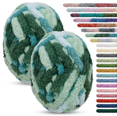 LEREATI Armstricken Wolle für Decke 2cm x 25.6m Chenille zum Häkeln 226g Handstrickgarn Chunky Yarn Schlauchgarn - Dicke zum Handstricken Decken, Tasche, Haustier Bett