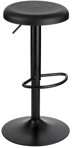 Baroni Home Drehhocker ohne Rückenlehne, höhenverstellbar, aus PP-Sitz und Stahl, für Esszimmer, Küche, Bar, leicht und einfach zu bewegen, 35x35x55-76 cm, Schwarz, 1 Stück