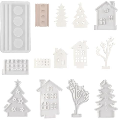Navna Silikonformen Gießformen, Silikonformen Gießformen Gips Zum Basteln Häuser, 7 Stück Silikonform Baum Silikonform Haus Mit Sockel, DIY Gießformen Gips, Gießform Kerzenhalters