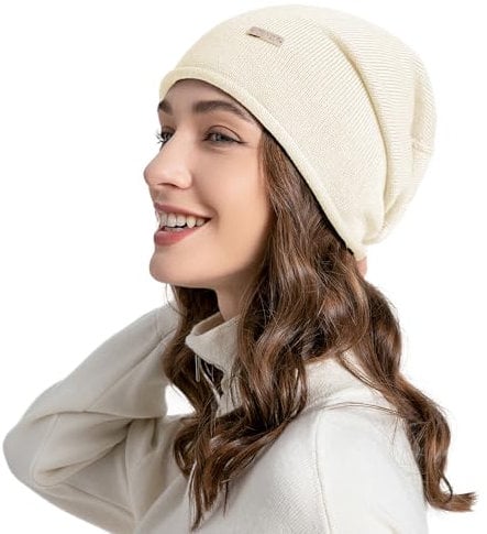 ZLYC Damen Wolle Kaschmir Strickmütze Winter Slouchy Beanie(Einfarbig Beige),Einheitsgröße