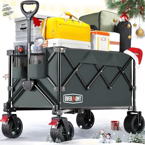 Overmont Faltbar Bollerwagen Klappbar Handwagen - mit Geländegängige Breite Räder - bis 150 kg Tragkraft - für Camping Sport Einkaufen Garten Grau