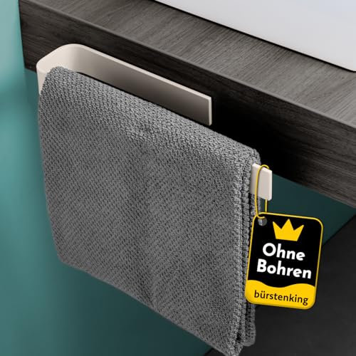 Bürstenking Handtuchhalter ohne Bohren – 33 cm – Selbstklebender Handtuchhalter – einarmige Halterung für Badetuch, Handtuch – moderner Handtuchhalter klebend – Beige/Cremeweiß