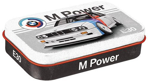 Nostalgic-Art Retro Pillendose XL, 6 x 9,5 x 2 cm, BMW Motorsport – M Power E30 – Geschenk-Idee für BMW Accessoires Fans, Original Lizenzprodukt (OLP), mit Pfefferminz-Dragees, Vintage Design