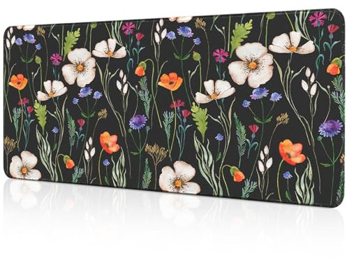 Giecy Gaming Mouse Pad, XXL Keyboard Mouse Mat Desk Pad with Non-Slip Rubber Base for Office & Home Computers, Laptop, Gaming (Colorful flowers,80 x 30 cm)