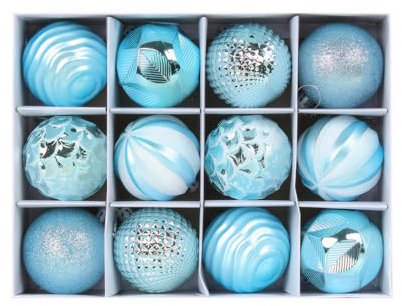 yuwqqoajv Umweltfreundliche, bemalte, galvanisierte Kugelornamente für den Weihnachtsbaum, 12 6 cm große Weihnachtskugeln, Jahr, Blauer Stil