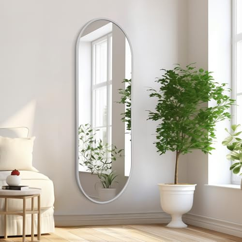 HLFMVWE Ovaler Ganzkörperspiegel, 120 x 40 cm, Wandspiegel, Metall, Pillenförmiger Aluminiumrahmen, moderne, einfache Heimdekoration, Badezimmer, Waschtisch, Wohnzimmer, Eingangsdekoration, groß,