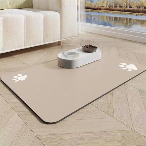 Hearda Tapis de Nourriture pour Chien, Tapis sous Les Gamelles de Nourriture pour Chien Absorbant Tapis Nourriture Animaux Tapis Antidérapant Nourriture Chien (45x60cm,Beige B)