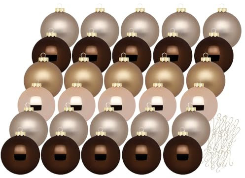 Inge Glas Weihnachtskugeln mit Haken | Schöne Christbaumkugeln aus Glas | Set 30 Kugeln und 40 Aufhänger | Christbaumschmuck Weihnachtsbaumkugeln (Elegant Lounge | braun)