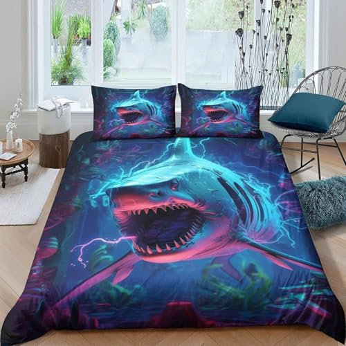 3D Print Betten Set 90X190 cm Tierhai Bettwäsche Set Microfaser Himmlische Qualität Luxus 3 Teilig Bettbezug Mit 2Kissenbezug 80X80 cm Für Kinder Erwachsene Einzeldoppelbett-8829860960301020000