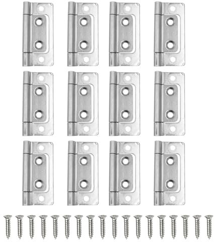 ONEBO Charniere 12 Pièces avec 48 Vis de Charnière – Charniere Porte, Charniere Porte Placard pour Boîte en Bois, Fenêtre, Table Pliante, Armoires, Portes de Cuisine et D'armoire (Argent)