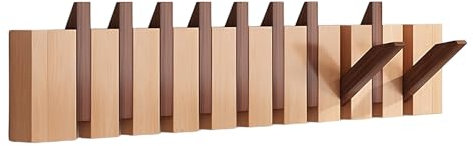 Buche 4/8/10/12 Haken, Kreativer Garderobenständer Für Klaviertasten, Hakengarderobe Im Retro-Stil, Wandkleiderhaken Aus Massivem Holz Für Hinter Türen, Eingänge, Wohnzimmer(Natural,68cm/26.7in)