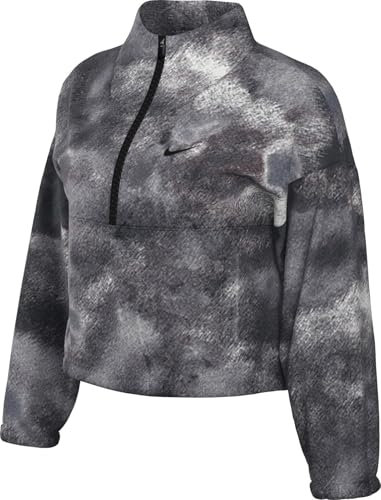 Nike Women's One Therma-fit Oversized Fleece Half Zip Print Top (Women) Top Black/Black