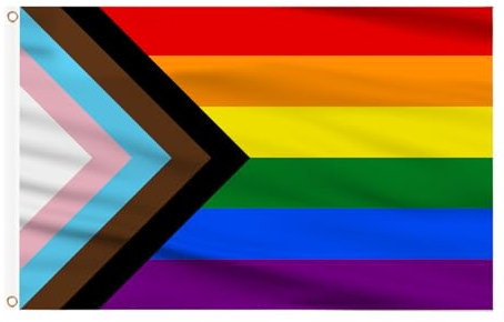 AhfuLife Bandera Progreso Flag 90 x 150 cm, 1 Pieza Bandera del Orgullo, Arco iris, Progreso, LGBTQ+ Doble Cara con Ojales de Latón para Decoracion de Fiesta, Barra, Día del orgullo Desfile