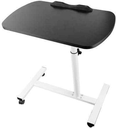 Height Adjustable Overbed Table with Wheels, C Shaped Laptop Desk, Portable Rolling Bedside Table for Living Room, Bedroom, Brown Black