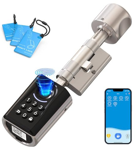 WELOCK Fingerprint Door Lock,ToucA51 Biometric Smart Lock,6-in-1 Unlock Passcode,Touch, RFID Card and WiFi App Control, Adjustable Euro Cylinder for 30-70 mm Door