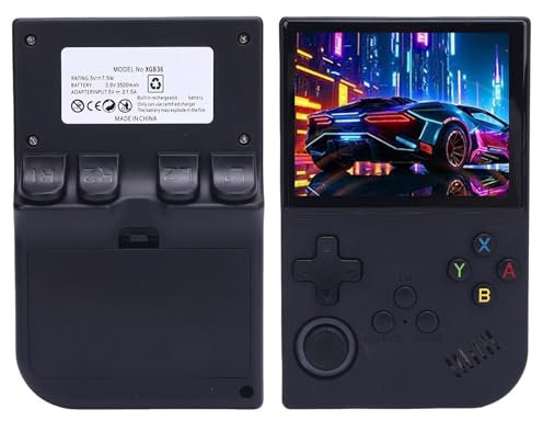Sxhlseller Console de Jeu à Main Rétro Portable pour Le Système Linux, Affichage HD de 3,5 Pouces 640x480, Puce RK3326, Batterie de 3500mAh, Lecteur de Jeu Vidéo Noir (128G)