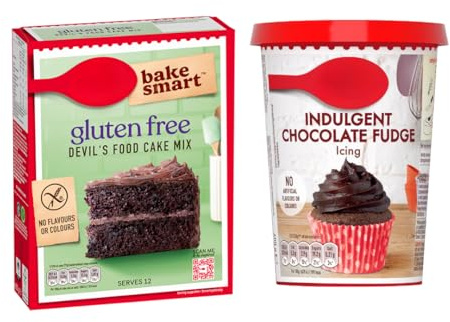 Gluten Free Devil’s Food Cake Mix 425g with Indulgent Chocolate Fudge Icing 400g - Rich Moist Gluten-Free Chocolate Cake & Frosting Bundle
