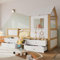 PUGSDRLY Lit Cabane Enfants avec Rangement 4 Tiroirs,Fenêtre Décoratives,Lit Cabane Enfants 90x200 cm avec Petit Escalier,pour Garçons Filles,Blanc Naturel