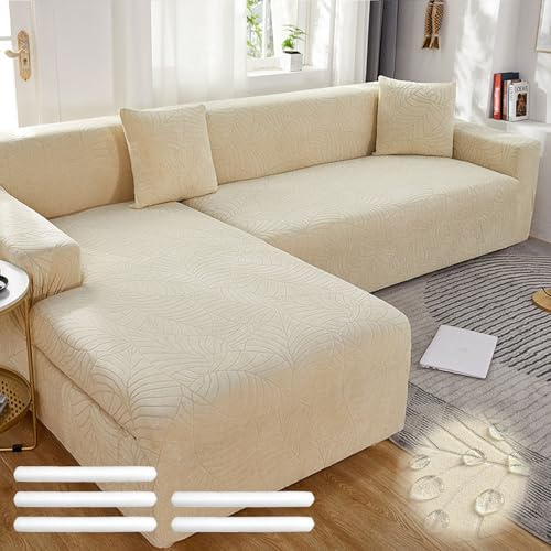 Bocguy Sofabezug, Couch Cover Stretch, Sofa Überzug Wasserdicht | Universal Sofa Überwürfe mit Schaumstoffstab & 1 Kissenbezug für 1/2/3/4 Sitzer(L-förmiges Ecksofa Erfordert Zwei)